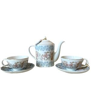 NEW Envogue Fine Porcelain 5-Piece Tea Set Easter Bunny Spring Floral NEW